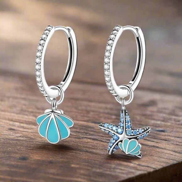 Sterling Silver Glow In The Dark Shell Hoop Earrings S925 - Picture 6 of 8